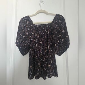 bobeau Black Floral Smocked Off-Shoulder Blouse